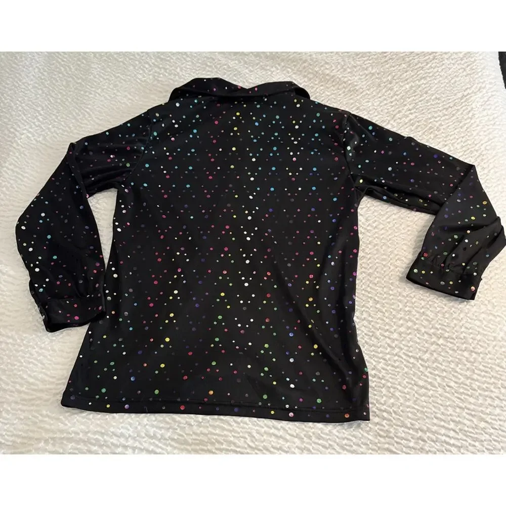 Dream Guy Ladies Halloween Costume Disco Shirt Black With Iridescent Polkadots ￼